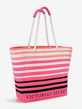 NWT $78 Victoria's Secret Pink and White Striped Canvas Tote